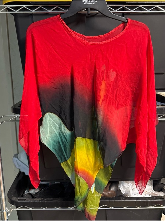 No brand Tops - Red Multicolor Draped Tunic Top